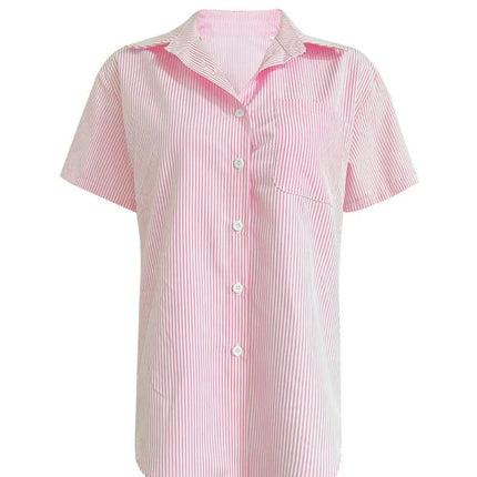 Full Size Striped Button-Up Casual Shirt with Pocket Plus Size - MimiStylez