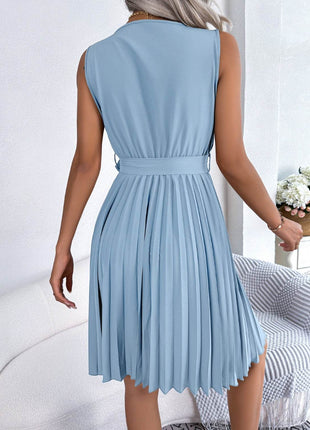 Tied Surplice Sleeveless Pleated Dress - MimiStylez