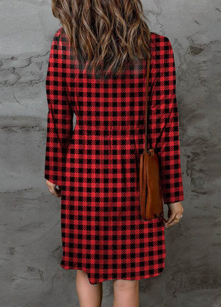 Double Take Full Size Plaid Round Neck Long Sleeve Magic Dress - MimiStylez