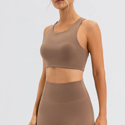 Round Neck Cutout Cropped Active Tank - MimiStylez