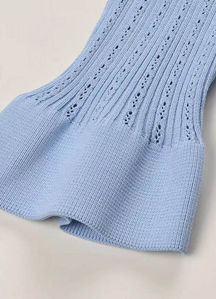 Ruffled V-Neck Top and Midi Skirt Sweater Set - MimiStylez