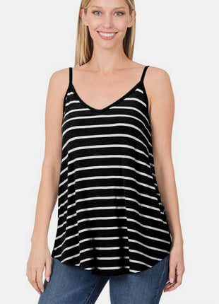 Zenana Striped V-Neck Curved Hem Cami - MimiStylez