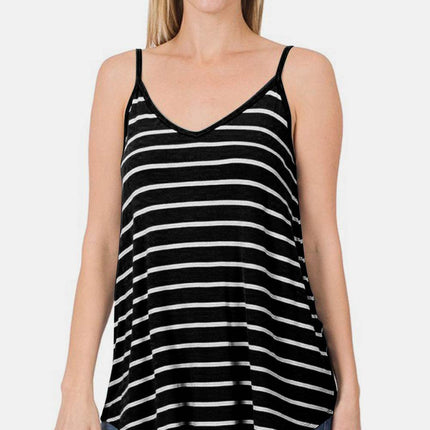 Zenana Striped V-Neck Curved Hem Cami - MimiStylez