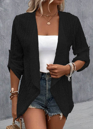 Eyelet Roll-Tab Sleeve Cardigan - MimiStylez