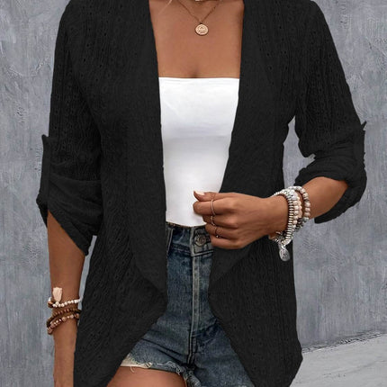 Eyelet Roll-Tab Sleeve Cardigan - MimiStylez