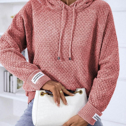 Texture Drawstring Long Sleeve Hooded Sweater - MimiStylez