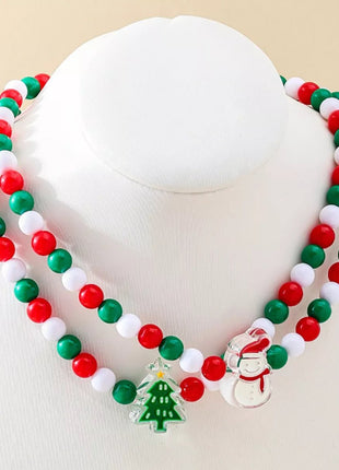 2 Piece Christmas Beaded Necklace with Holiday Charms - MimiStylez