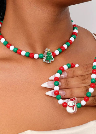 2 Piece Christmas Beaded Necklace with Holiday Charms - MimiStylez