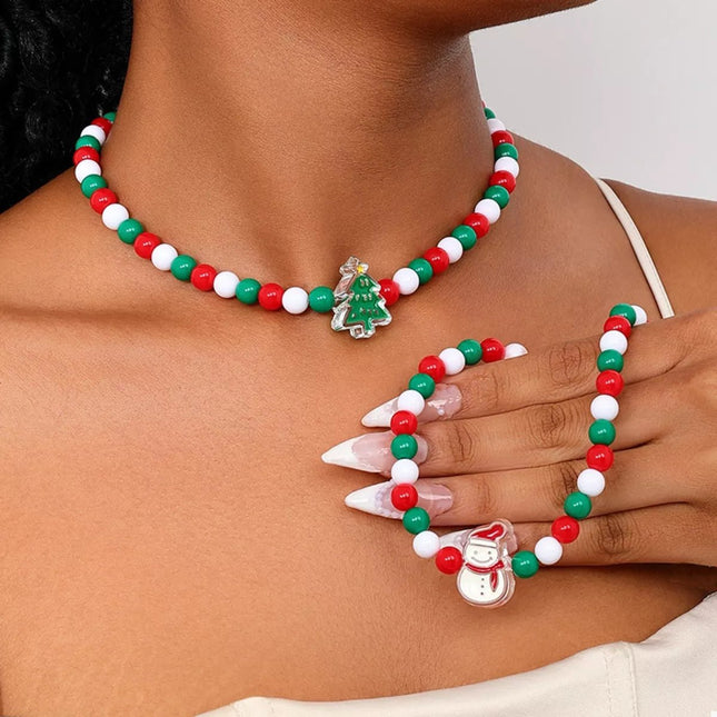 2 Piece Christmas Beaded Necklace with Holiday Charms - MimiStylez