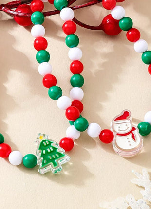 2 Piece Christmas Beaded Necklace with Holiday Charms - MimiStylez