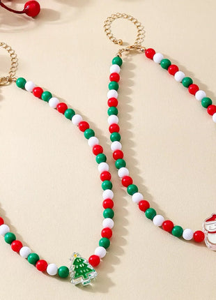 2 Piece Christmas Beaded Necklace with Holiday Charms - MimiStylez