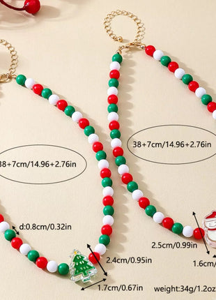 2 Piece Christmas Beaded Necklace with Holiday Charms - MimiStylez