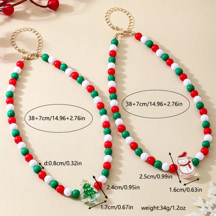 2 Piece Christmas Beaded Necklace with Holiday Charms - MimiStylez