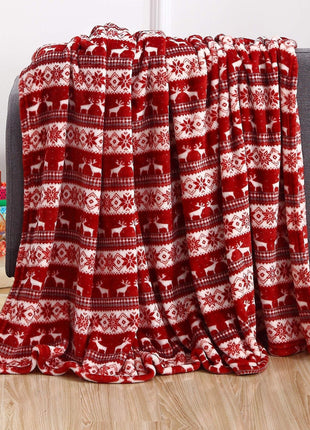Christmas Elk Snowman Santa Claus Print Blanket Winter Double-sided Flannel Blanket