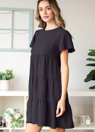 Heimish Swiss Dot Short Sleeve Tiered Dress - MimiStylez