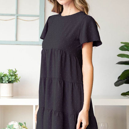 Heimish Swiss Dot Short Sleeve Tiered Dress - MimiStylez