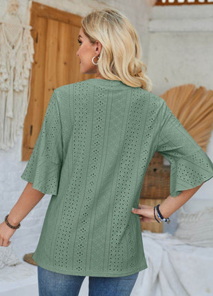 Eyelet Notched Half Sleeve T-Shirt - MimiStylez