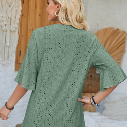 Eyelet Notched Half Sleeve T-Shirt - MimiStylez