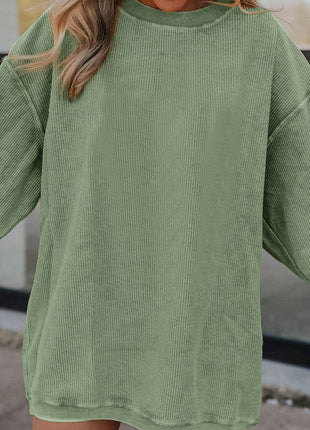 Ribbed Round Neck Drop Shoulder Sweatshirt - MimiStylez