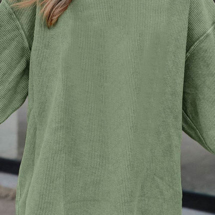 Ribbed Round Neck Drop Shoulder Sweatshirt - MimiStylez