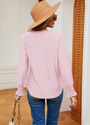 Contrast Flounce Sleeve Blouse - MimiStylez
