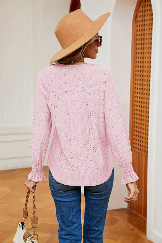 Contrast Flounce Sleeve Blouse - MimiStylez