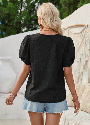 Twisted Heart V-Neck Short Sleeve Blouse - MimiStylez