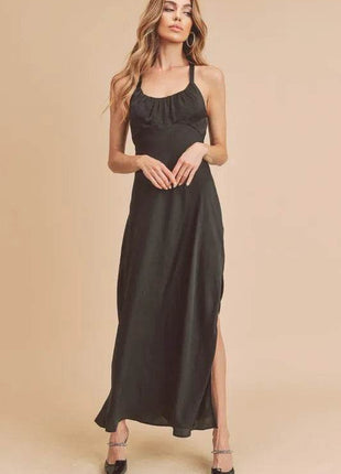 Aemi + Co Ruched Side Slit Cutout Back Maxi Cami Dress - MimiStylez