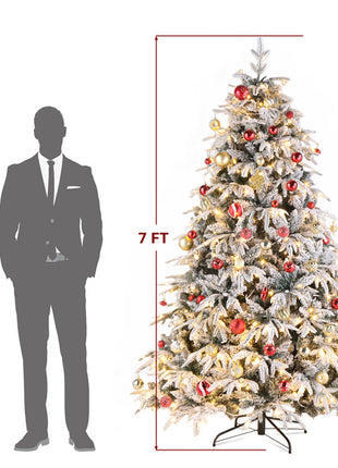 7ft Flocked Pre Lit Christmas Tree - Plush, 450 Lights, Warm Color 8 Mode, 1687 Branches