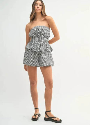 MABLE Gingham Tube Top and Shorts Set - MimiStylez