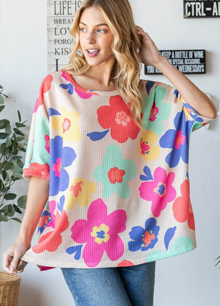 HOPELY Floral Waffle Oversize T-Shirt - MimiStylez