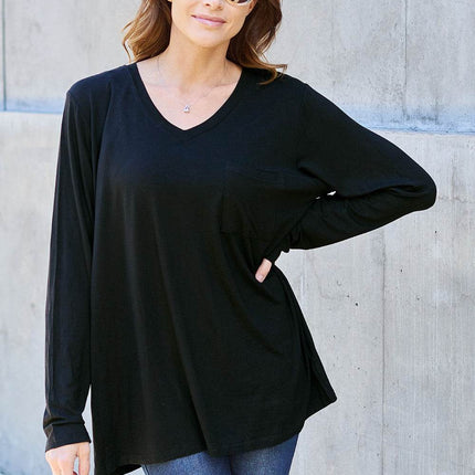 Basic Bae Full Size V-Neck Long Sleeve Top - MimiStylez