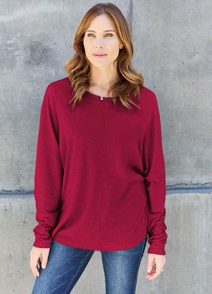Double Take Full Size Round Neck Long Sleeve T-Shirt - MimiStylez