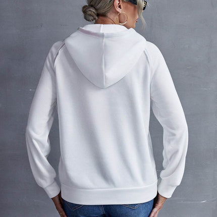 Contrast Stitching Drawstring Raglan Sleeve Hoodie - MimiStylez