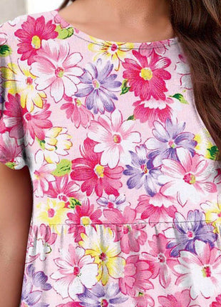 Printed Round Neck Tiered Dress - MimiStylez