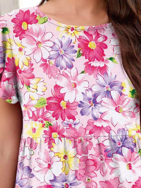 Printed Round Neck Tiered Dress - MimiStylez