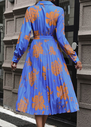 Floral Pleated Surplice Long Sleeve Midi Dress - MimiStylez