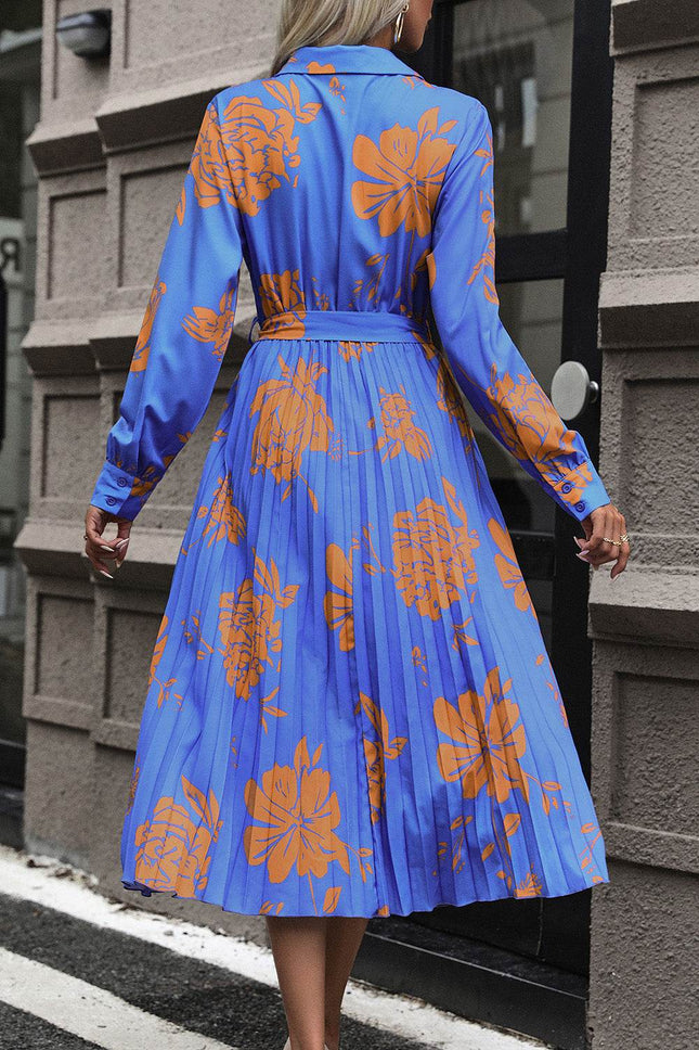 Floral Pleated Surplice Long Sleeve Midi Dress - MimiStylez