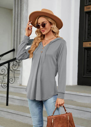Long Sleeve Hooded Blouse - MimiStylez