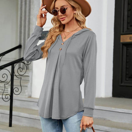 Long Sleeve Hooded Blouse - MimiStylez