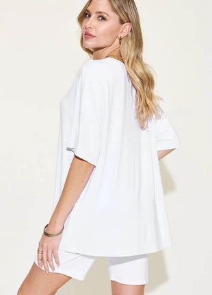 Neck Drop Shoulder T-Shirt and Shorts Set - MimiStylez