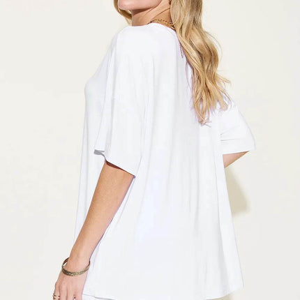 Neck Drop Shoulder T-Shirt and Shorts Set - MimiStylez