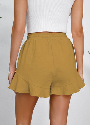 Full Size Drawstring Ruffle Hem Shorts - MimiStylez