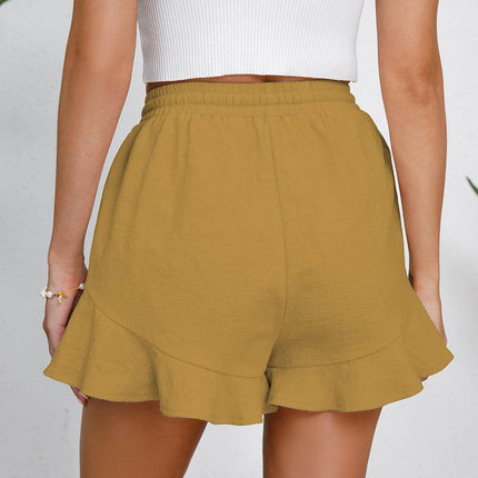 Full Size Drawstring Ruffle Hem Shorts - MimiStylez