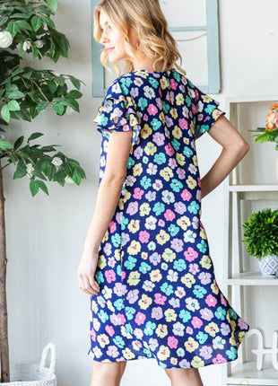 Heimish Full Size Floral Ruffled Short Sleeve Dress with Pockets - MimiStylez