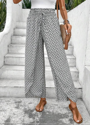 Tied Printed Wide Leg Pants - MimiStylez
