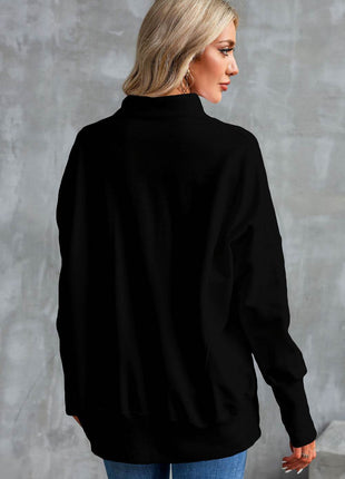 Half Zip Pocketed Dropped Shoulder Sweatshirt - MimiStylez