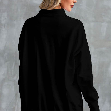 Half Zip Pocketed Dropped Shoulder Sweatshirt - MimiStylez