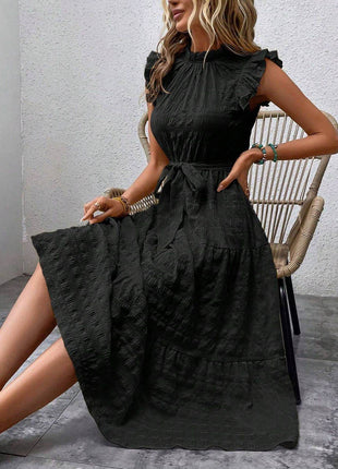 Tied Ruffled Cap Sleeve Midi Dress - MimiStylez