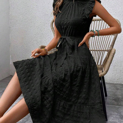 Tied Ruffled Cap Sleeve Midi Dress - MimiStylez